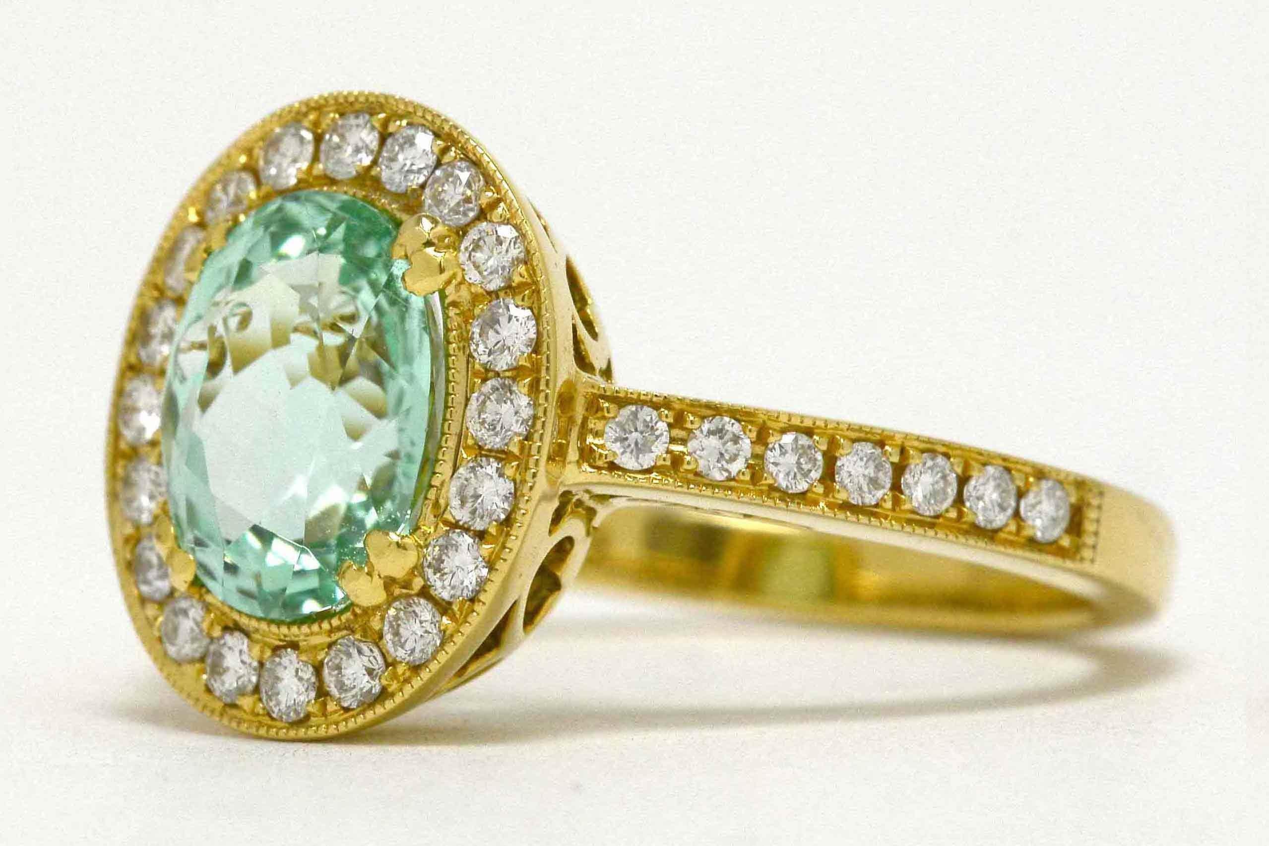 Modern Paraiba Tourmaline Certified GIA 2.12 Carat Diamond Gold Ring Cocktail