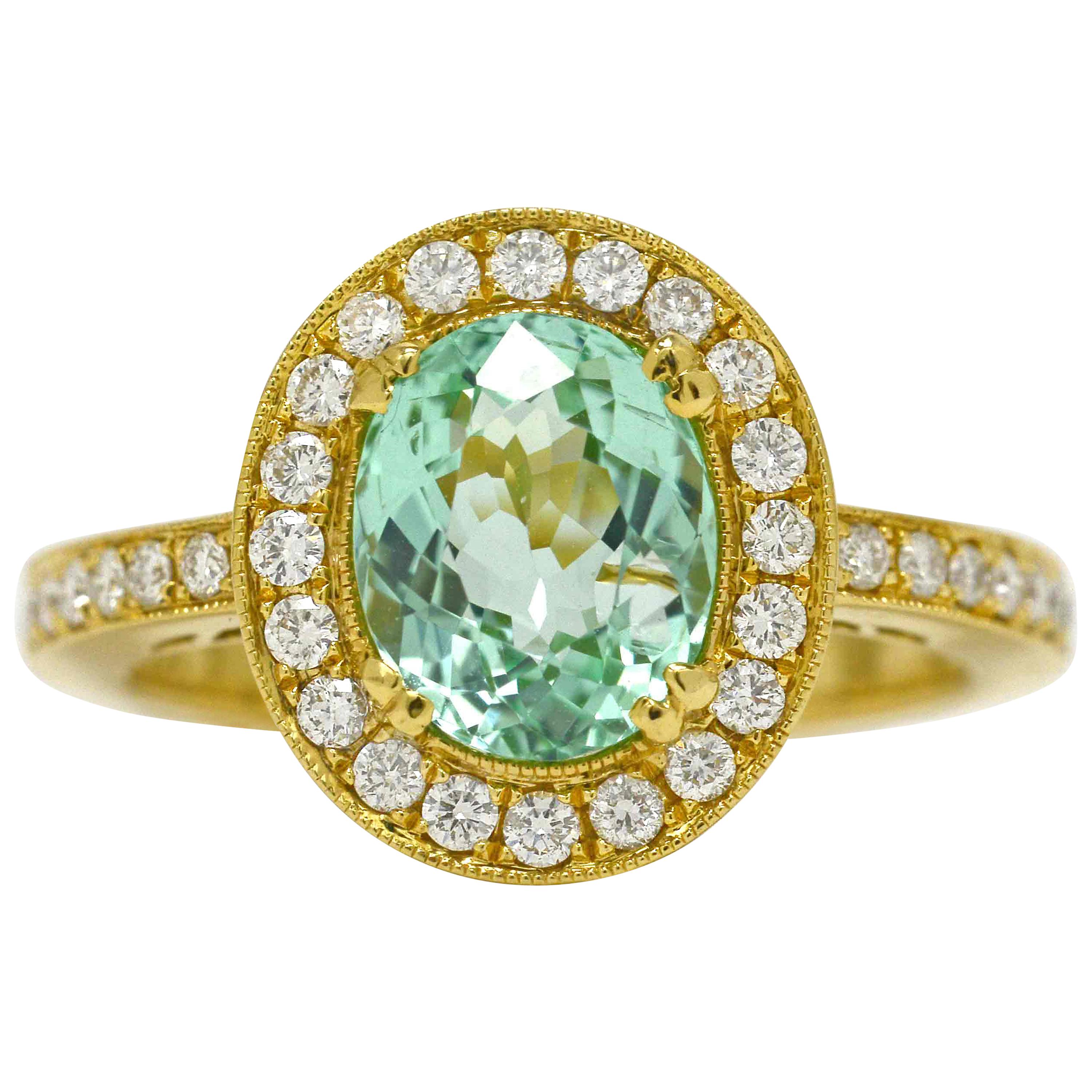 Paraiba Tourmaline Certified GIA 2.12 Carat Diamond Gold Ring Cocktail