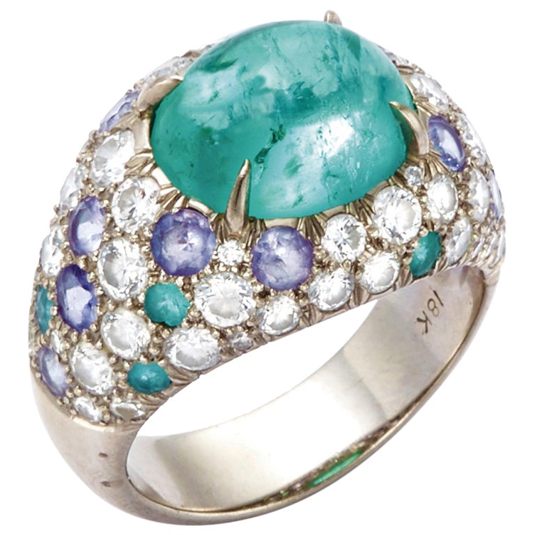 Paraiba Tourmaline, Diamond and Sapphire 18 Karat White ...