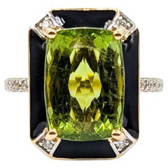 Paraiba Tourmaline, Diamond & Black Enamel Ring in 14k Yellow Gold - GIA 2235645