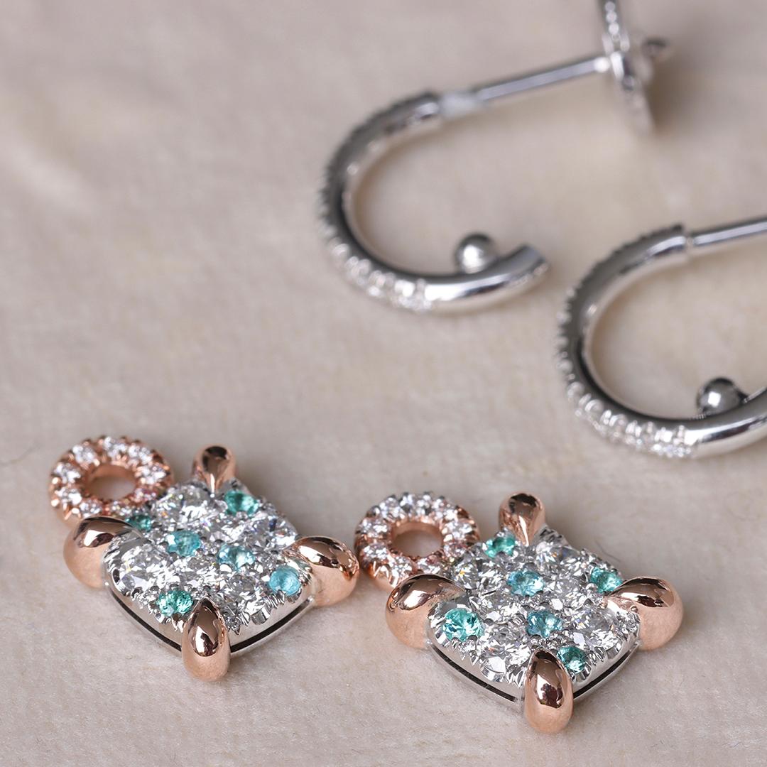 Paraiba Tourmaline Diamond Charm Drop earrings For Sale 5