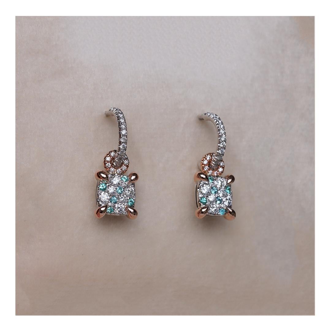 Contemporary Paraiba Tourmaline Diamond Charm Drop earrings For Sale