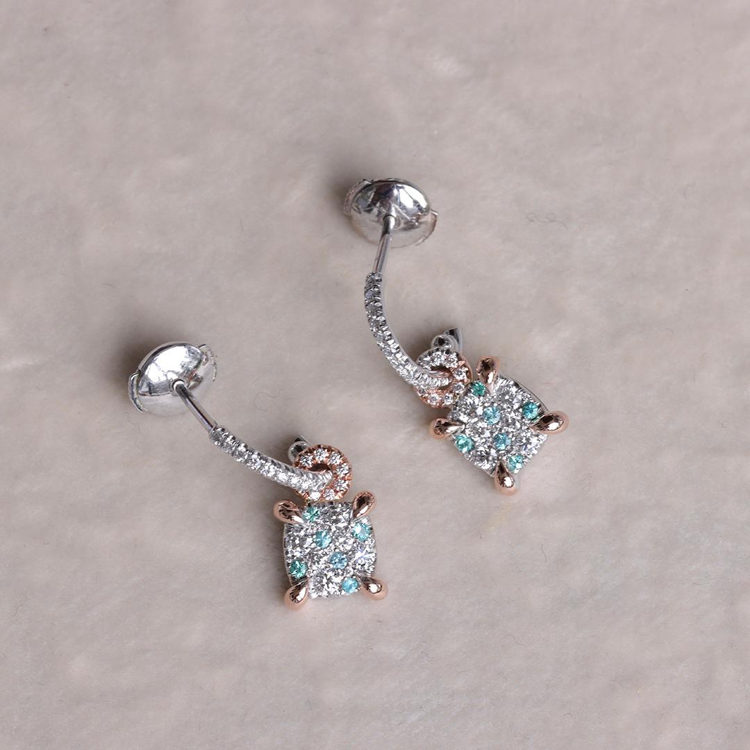 Brilliant Cut Paraiba Tourmaline Diamond Charm Drop earrings For Sale