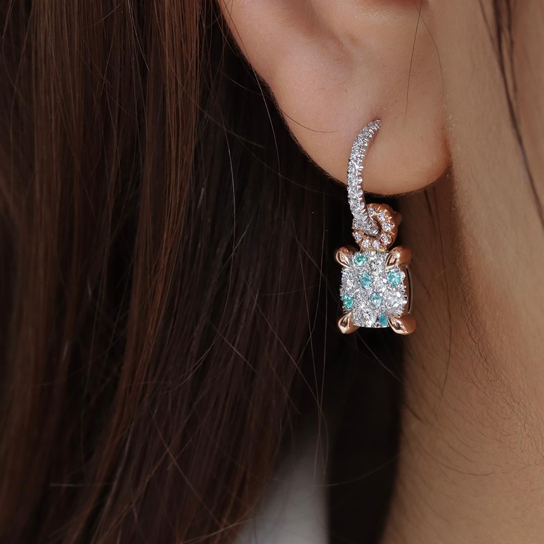 Paraiba Tourmaline Diamond Charm Drop earrings For Sale 3