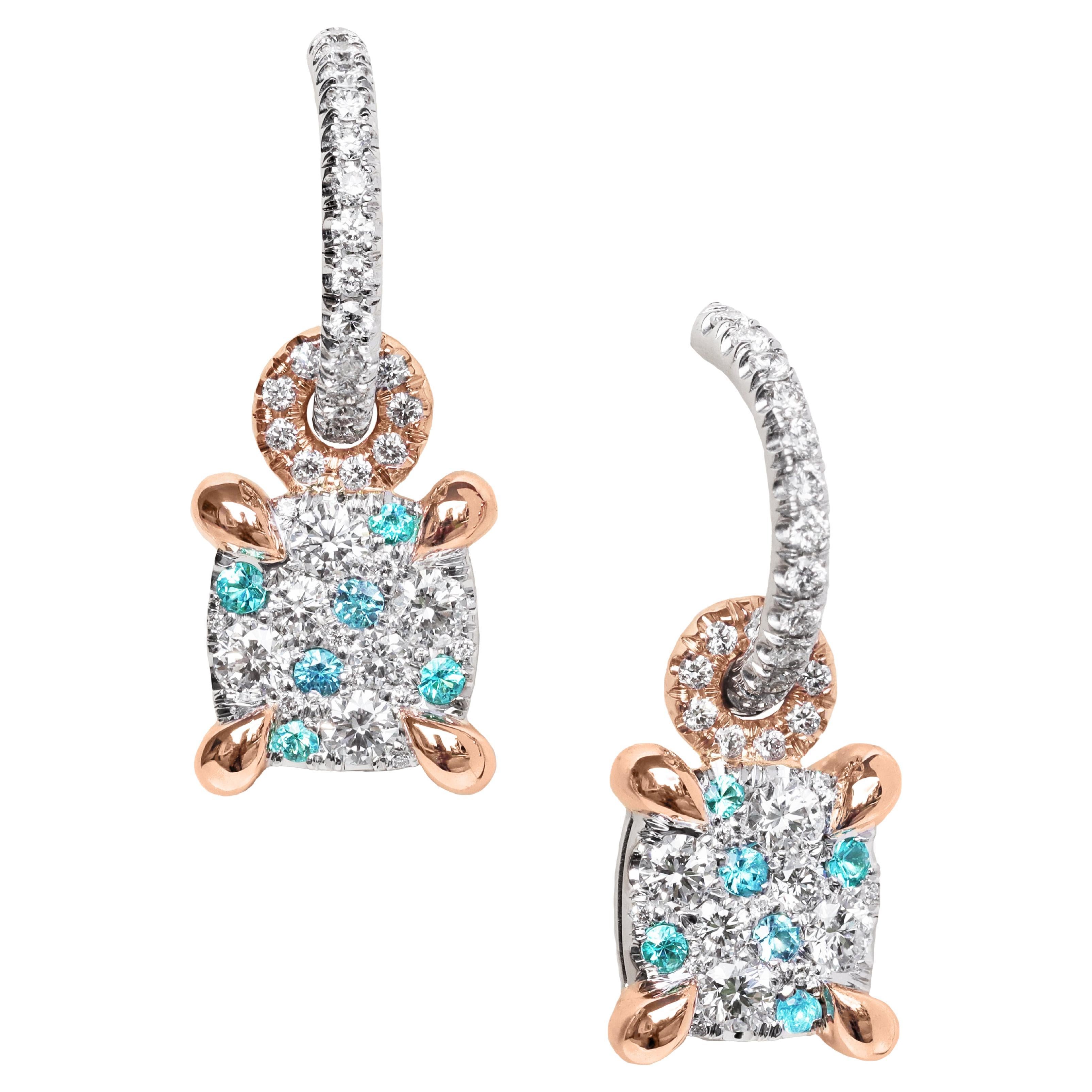 Paraiba Tourmaline Diamond Charm Drop earrings