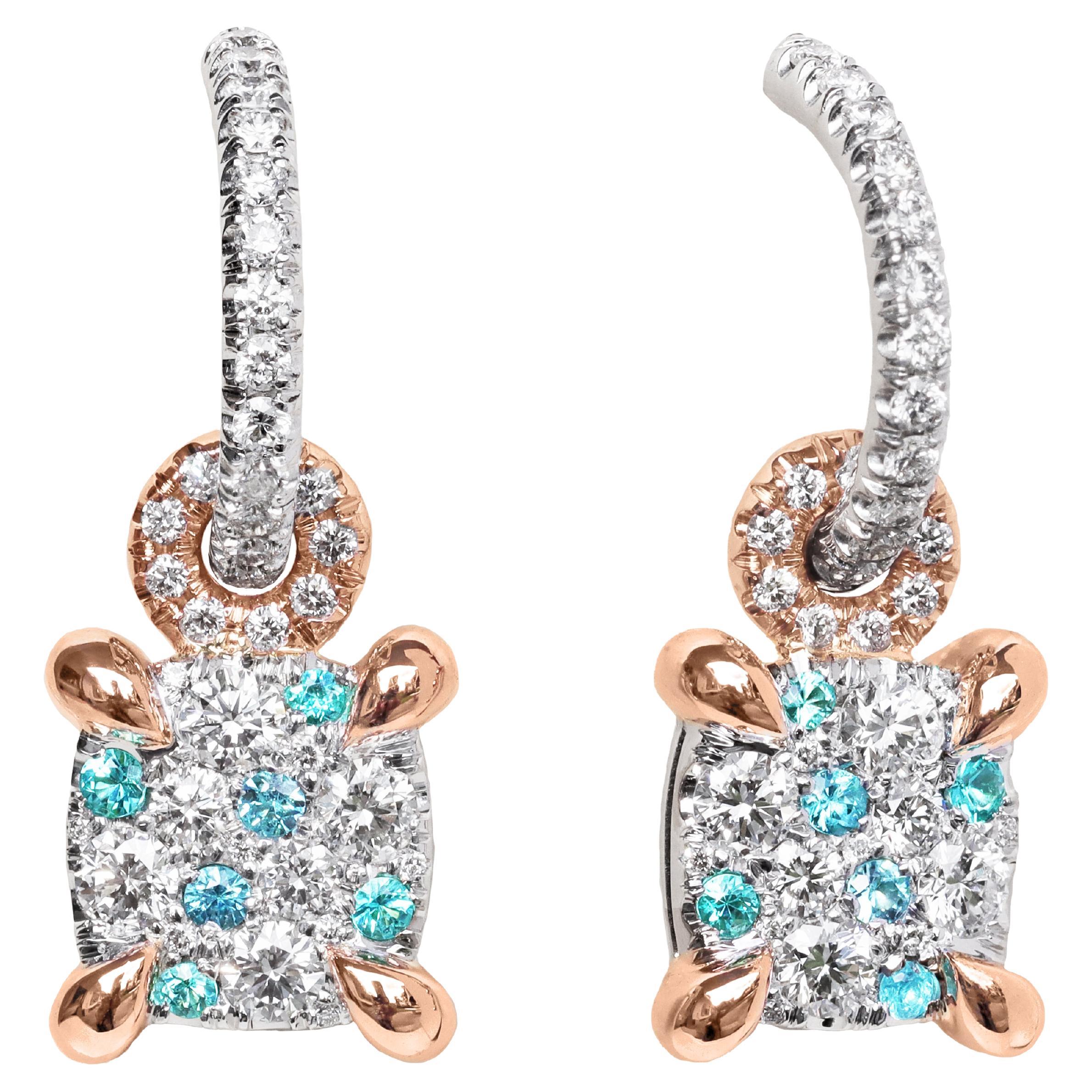 Boucles d'oreilles pendantes à breloques en tourmaline et diamant de Paraiba