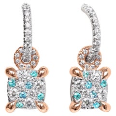 Boucles d'oreilles pendantes à breloques en tourmaline et diamant de Paraiba