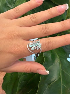 Paraiba Tourmaline Diamond Cluster Ring, 18K White Gold, Cocktail Ring