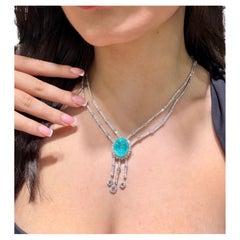Paraiba Tourmaline Diamond Necklace 24.47 Carats 18K White Gold Tennis Necklace