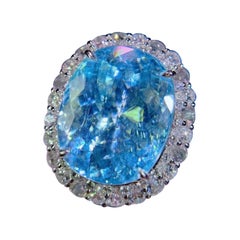 17.95 Carat Paraiba Tourmaline Diamond Ring 18 Karat White Gold