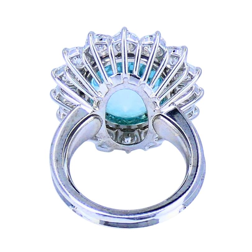 Paraiba Tourmaline Diamond Ring GIA 18k White Gold Estate Jewelry en vente 1