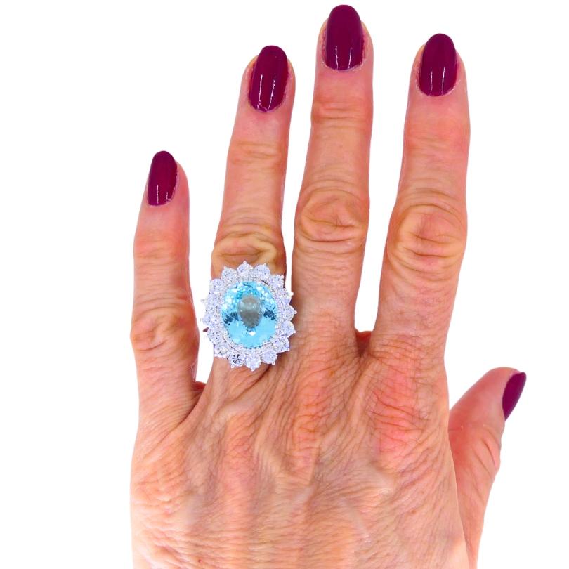 Paraiba Tourmaline Diamond Ring GIA 18k White Gold Estate Jewelry en vente 2