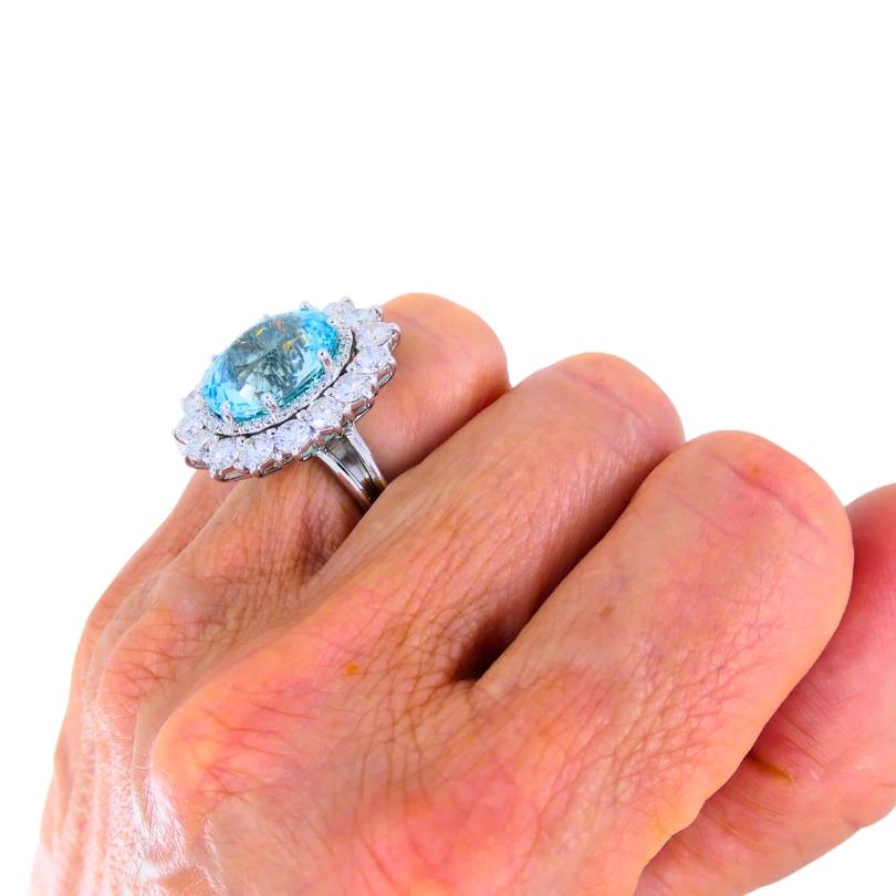 Paraiba Tourmaline Diamond Ring GIA 18k White Gold Estate Jewelry en vente 3