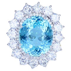 Paraiba Tourmaline Diamond Ring GIA 18k White Gold Estate Jewelry