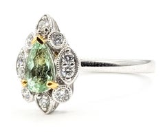 Anello a goccia con tormalina Paraíba e diamanti, in platino e oro 18 carati