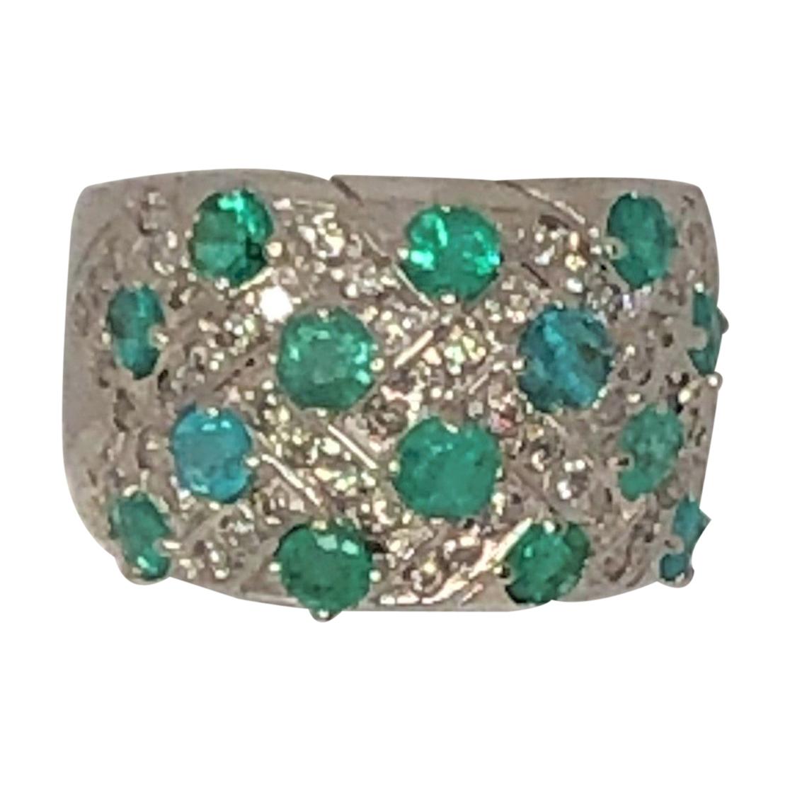 Paraiba Tourmaline Emerald Diamond Band Ring