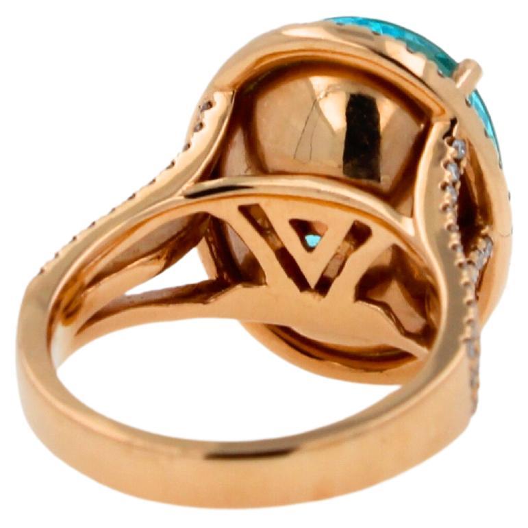 Blue Paraiba Tourmaline Diamond Halo Classic Simple Solitaire 18 Karat Gold Ring For Sale 4