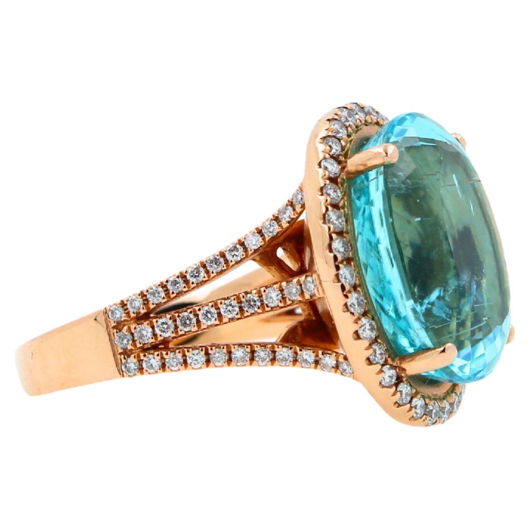 Women's or Men's Blue Paraiba Tourmaline Diamond Halo Classic Simple Solitaire 18 Karat Gold Ring For Sale