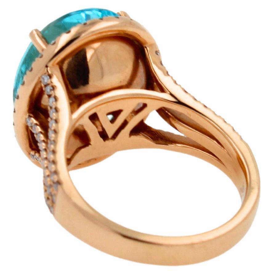 Blue Paraiba Tourmaline Diamond Halo Classic Simple Solitaire 18 Karat Gold Ring For Sale 3