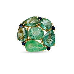 Paraiba Tourmaline Mix Shape & Blue Sapphire Round Ring In 18K Yellow Gold