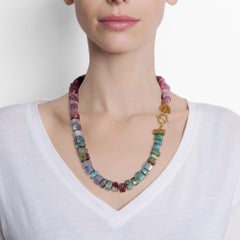 Paraiba Tourmaline Multicolored Faceted Bead Necklace, Diamond and Gold Clasp