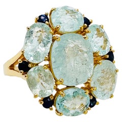 Paraiba Tourmaline Oval & Blue Sapphire Round Ring In 18K Yellow Gold