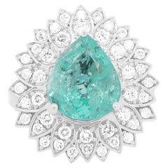 Paraiba Tourmaline Pear Shape Peacock Feather Large Cocktail Ring 18K White Gold