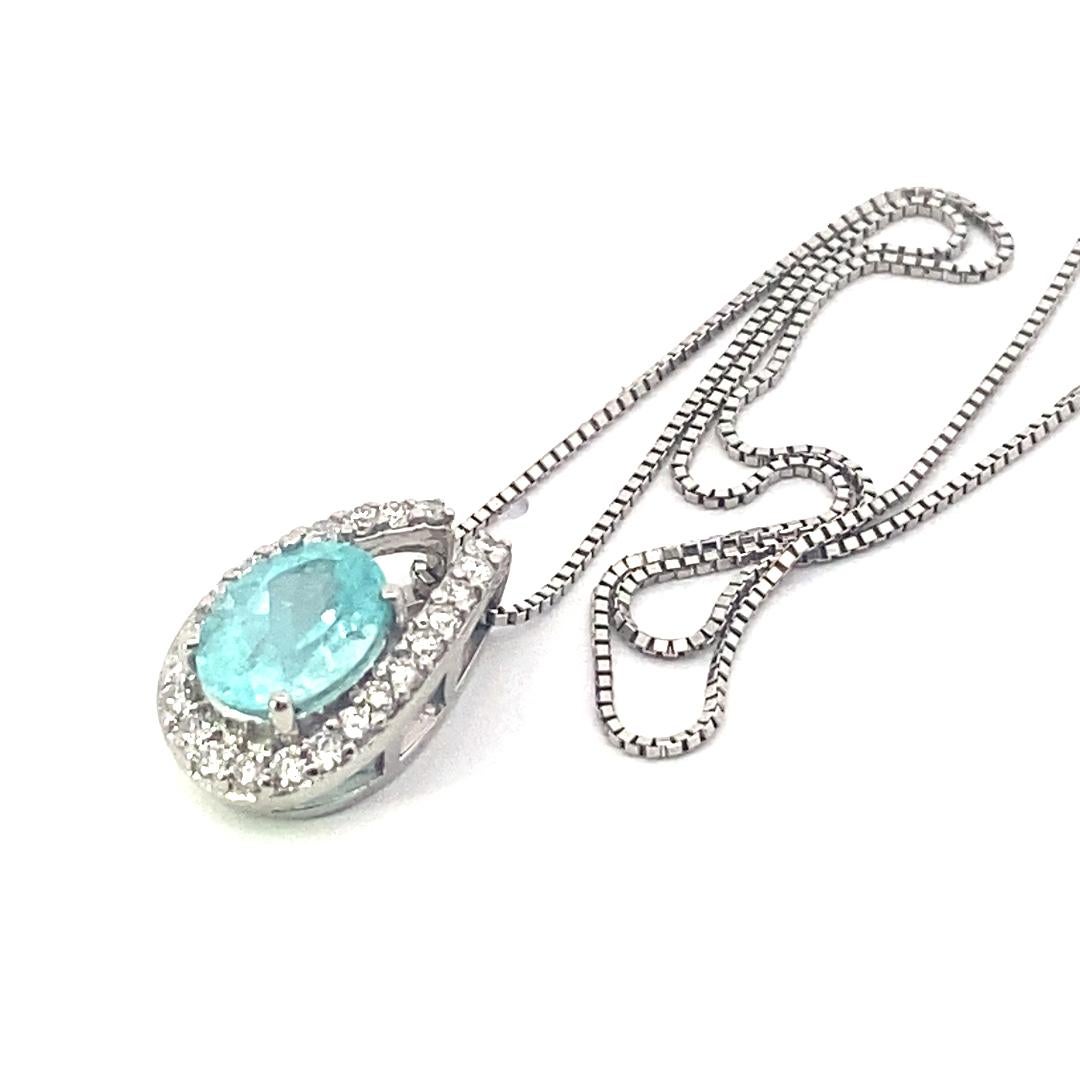 Pendentif Tourmaline Paraiba Platine avec Chaîne 1.22 ct 0.28 ct Lagune Color en vente 6