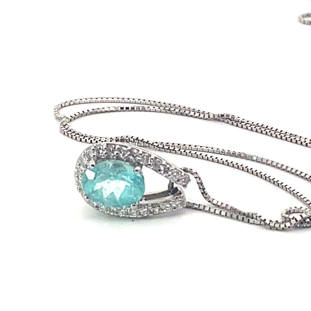 Pendentif Tourmaline Paraiba Platine avec Chaîne 1.22 ct 0.28 ct Lagune Color en vente 7