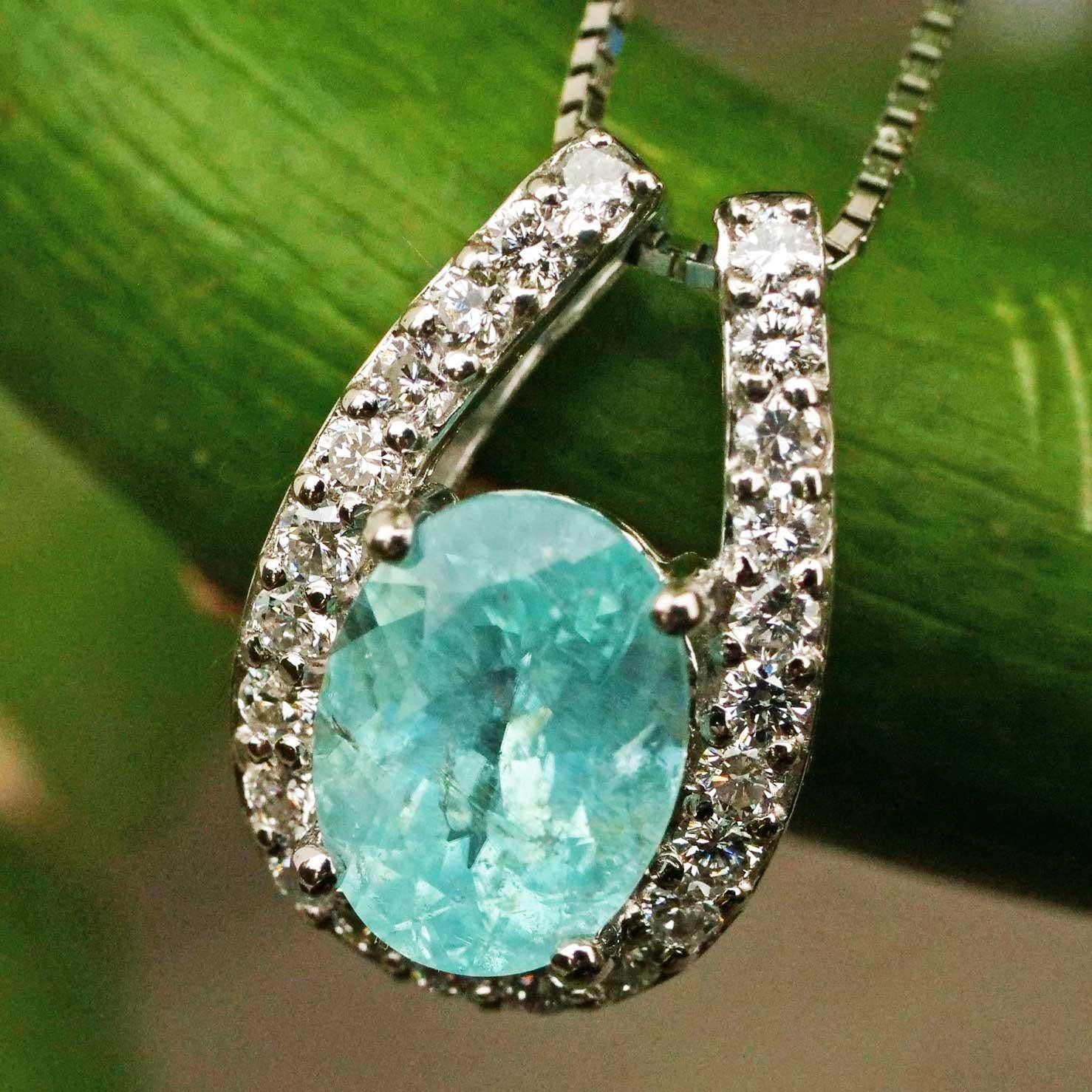 Moderne Pendentif Tourmaline Paraiba Platine avec Chaîne 1.22 ct 0.28 ct Lagune Color en vente