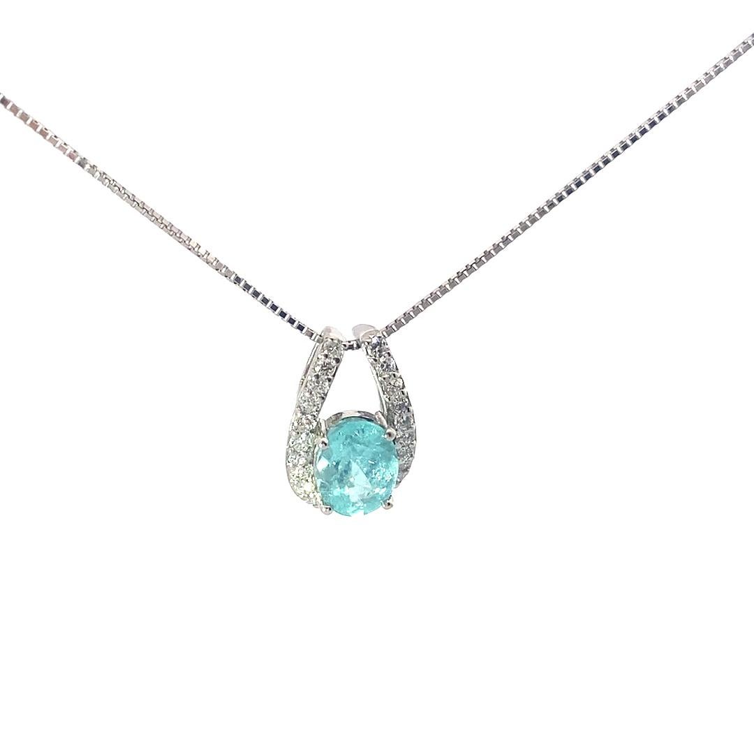 Pendentif Tourmaline Paraiba Platine avec Chaîne 1.22 ct 0.28 ct Lagune Color en vente 2