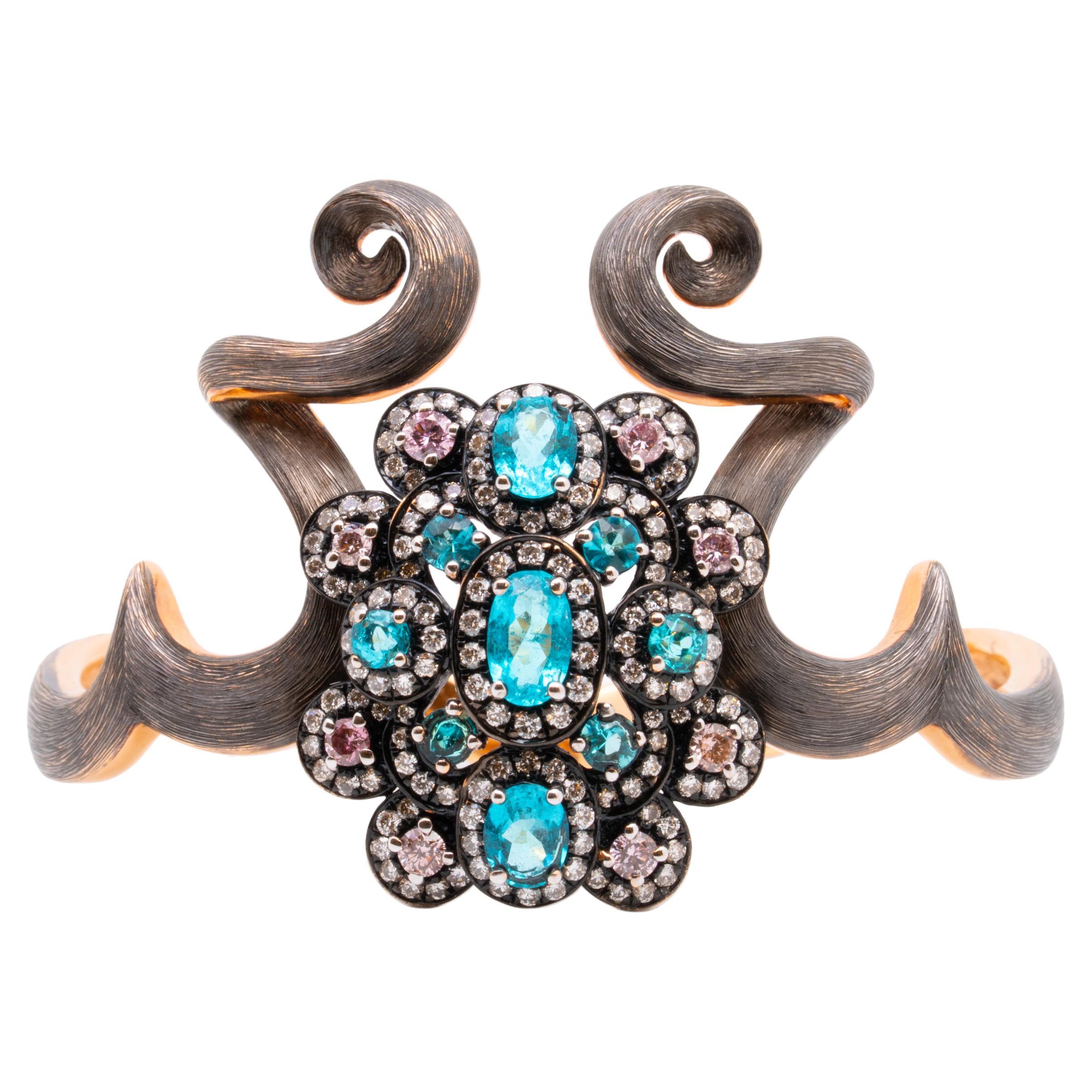 Anello con tormalina Paraiba e diamanti rosa, oro bianco 18K, Austy Lee in vendita