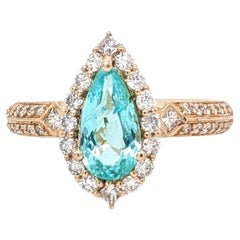GIA Certified Paraiba Tourmaline Ring w Earth Mined Diamonds in Solid 14K Gold
