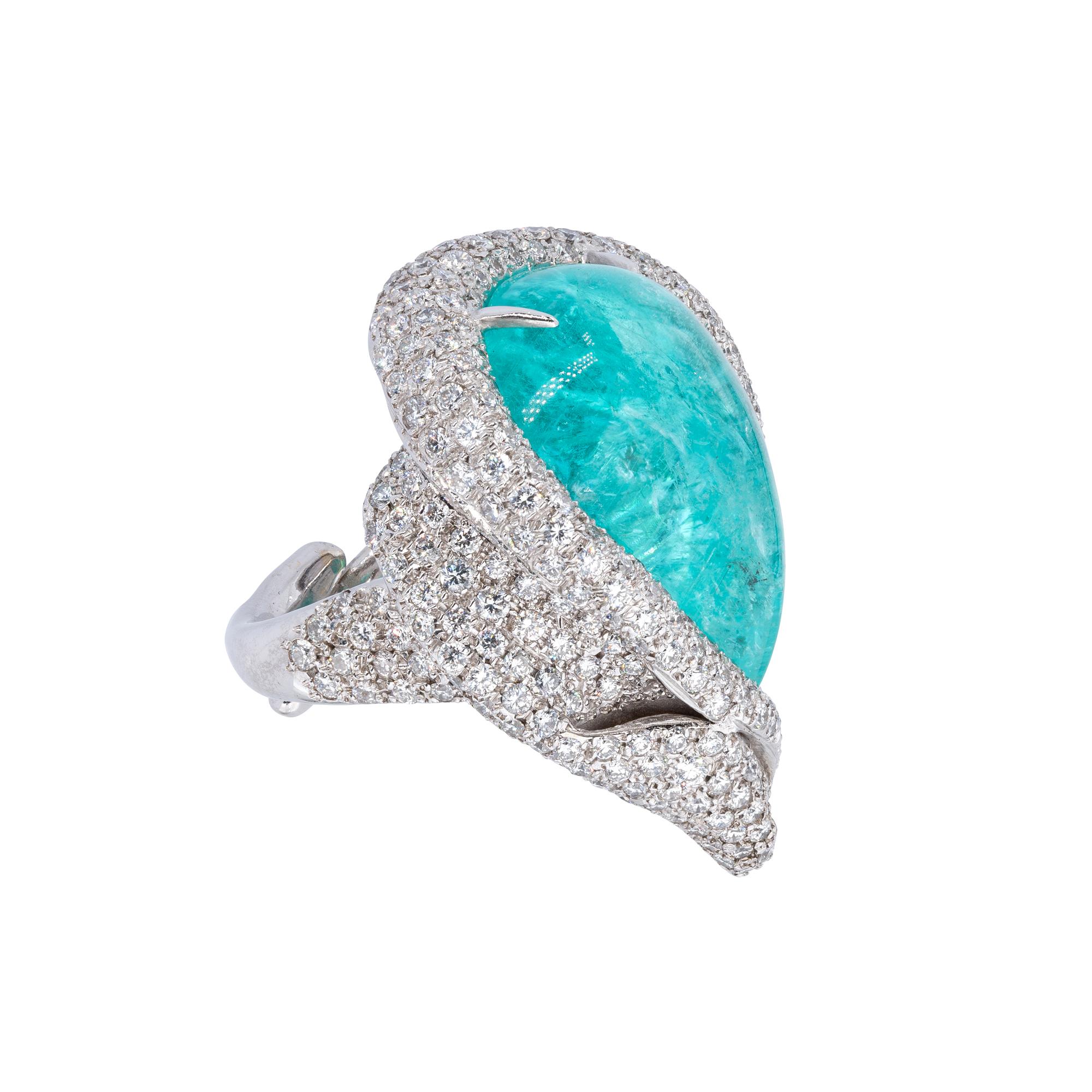 Paraiba Tourmaline Ring with Diamonds from d'Avossa Masterpiece Collection In New Condition For Sale In Roma, IT