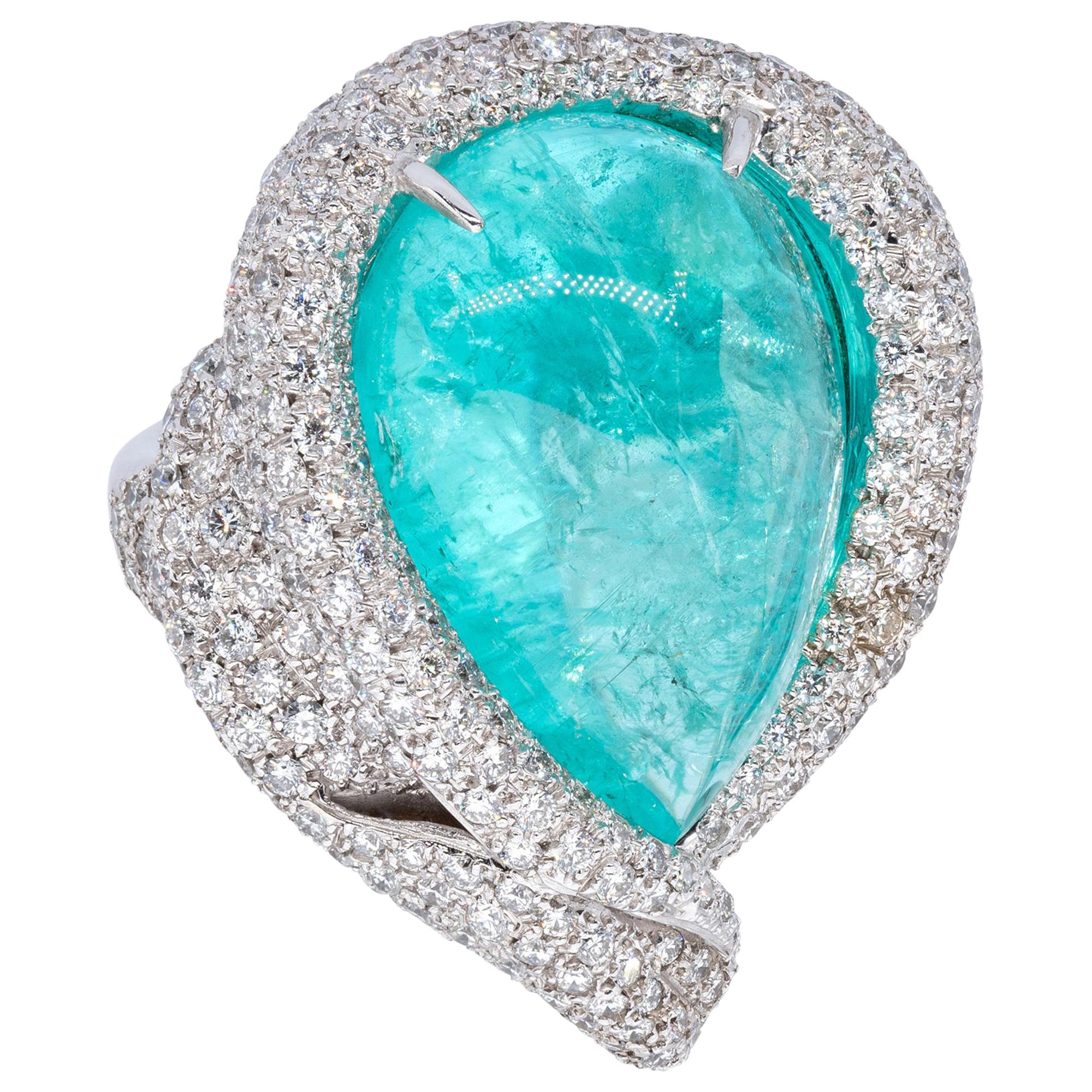 Paraiba Tourmaline Ring with Diamonds from d'Avossa Masterpiece Collection For Sale