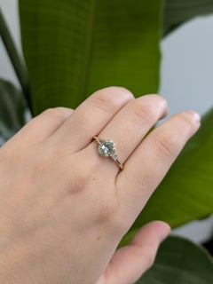 Paraiba Color Tourmaline Ring with Natural Diamonds in 14K Solid Gold OV 5.5x4mm