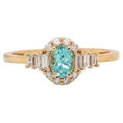 Bague en or massif 14K avec tourmaline Paraiba et diamants naturels  OV 5.5x4mm