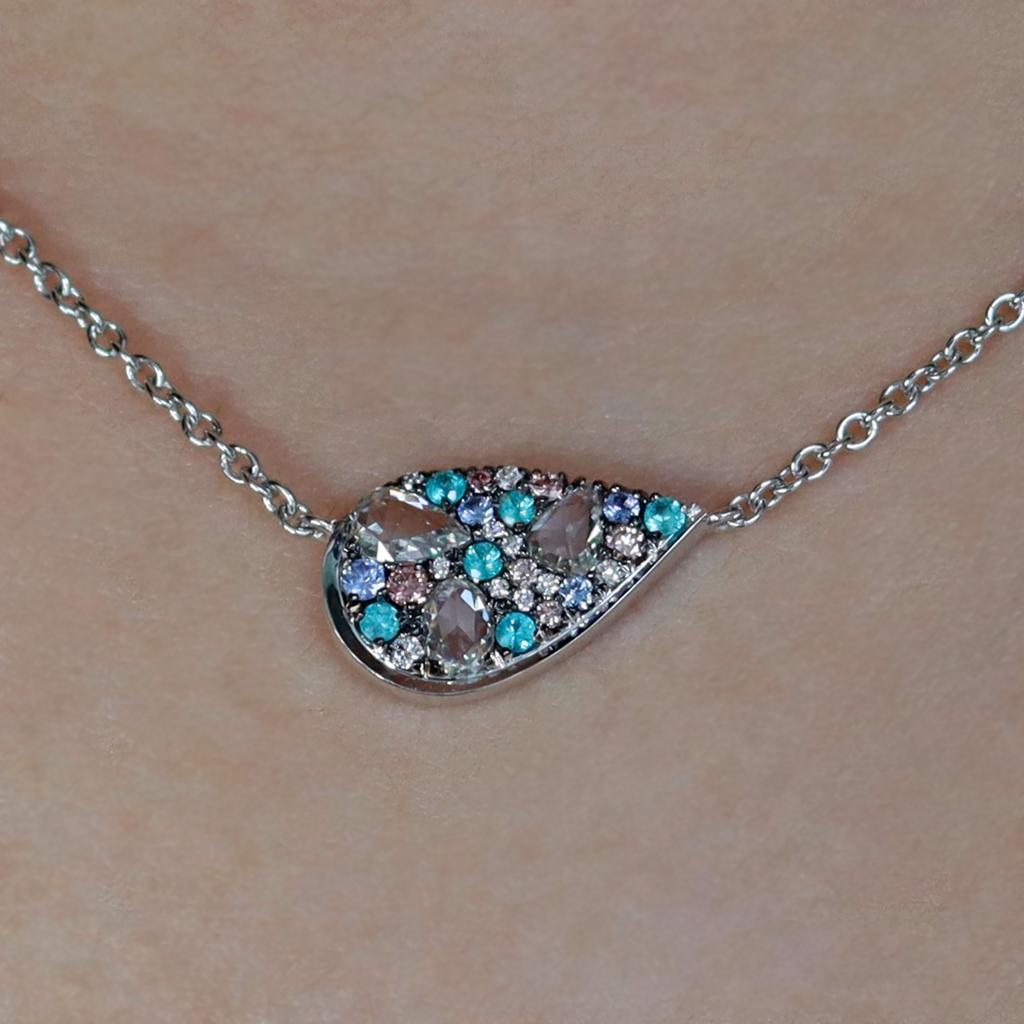 Halskette mit Mosaik-Anhnger aus Paraiba-Turmalin im Rosenschliff und rosa Diamanten im Angebot 6