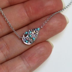 Paraiba Tourmaline Rose-Cut Diamond Pink Diamond Mosaic Pendant Necklace