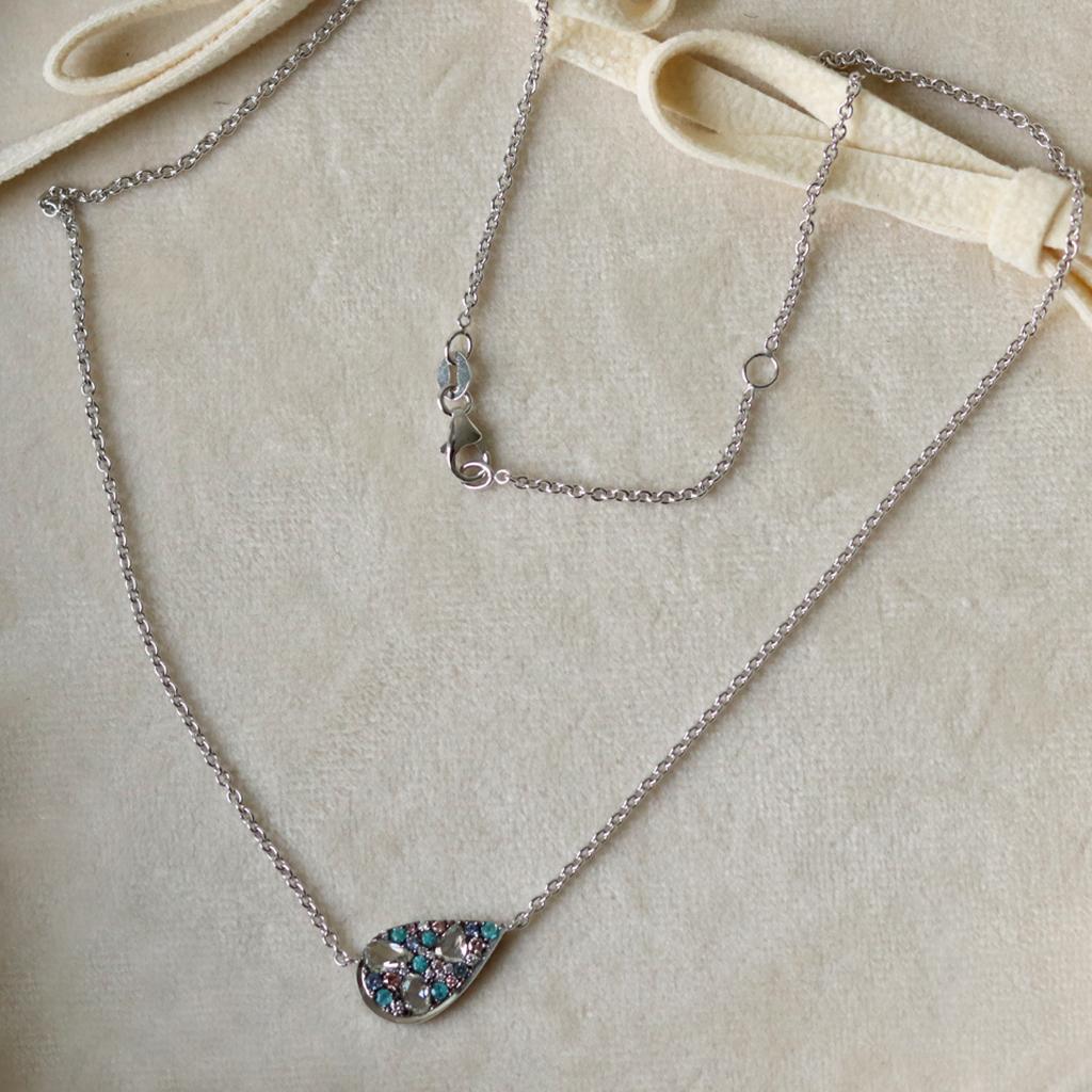 Halskette mit Mosaik-Anhnger aus Paraiba-Turmalin im Rosenschliff und rosa Diamanten Damen im Angebot