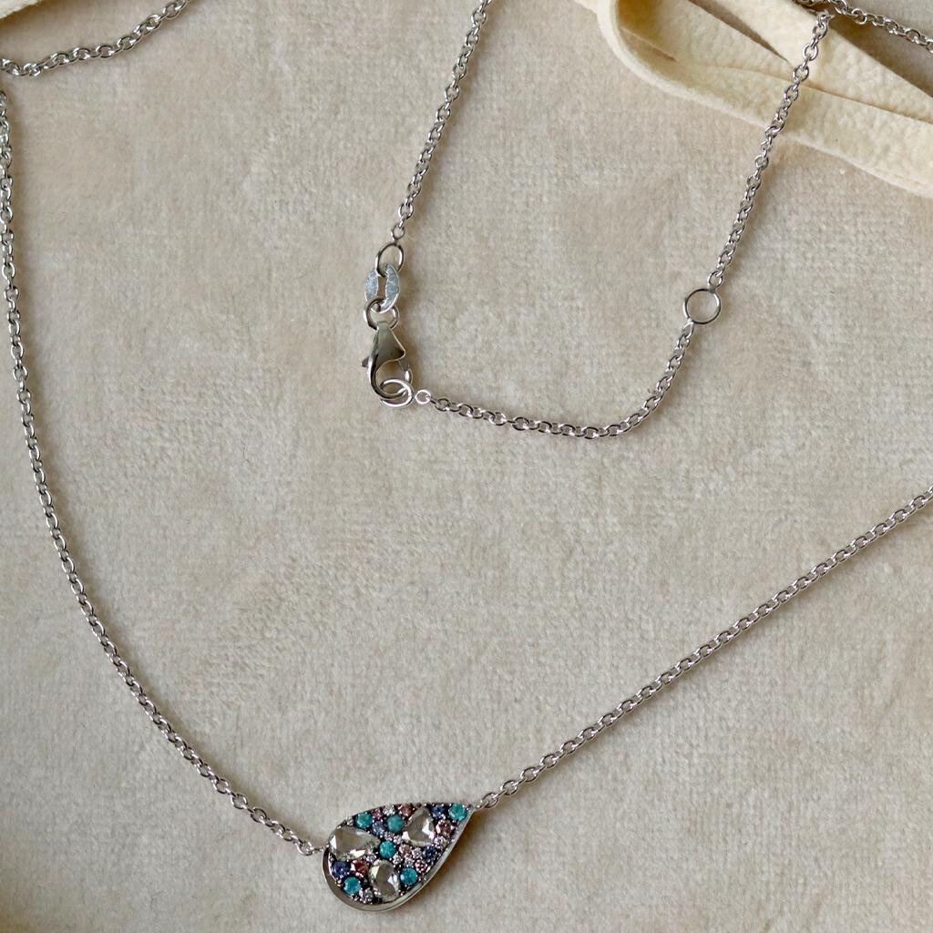 Halskette mit Mosaik-Anhnger aus Paraiba-Turmalin im Rosenschliff und rosa Diamanten im Angebot 1