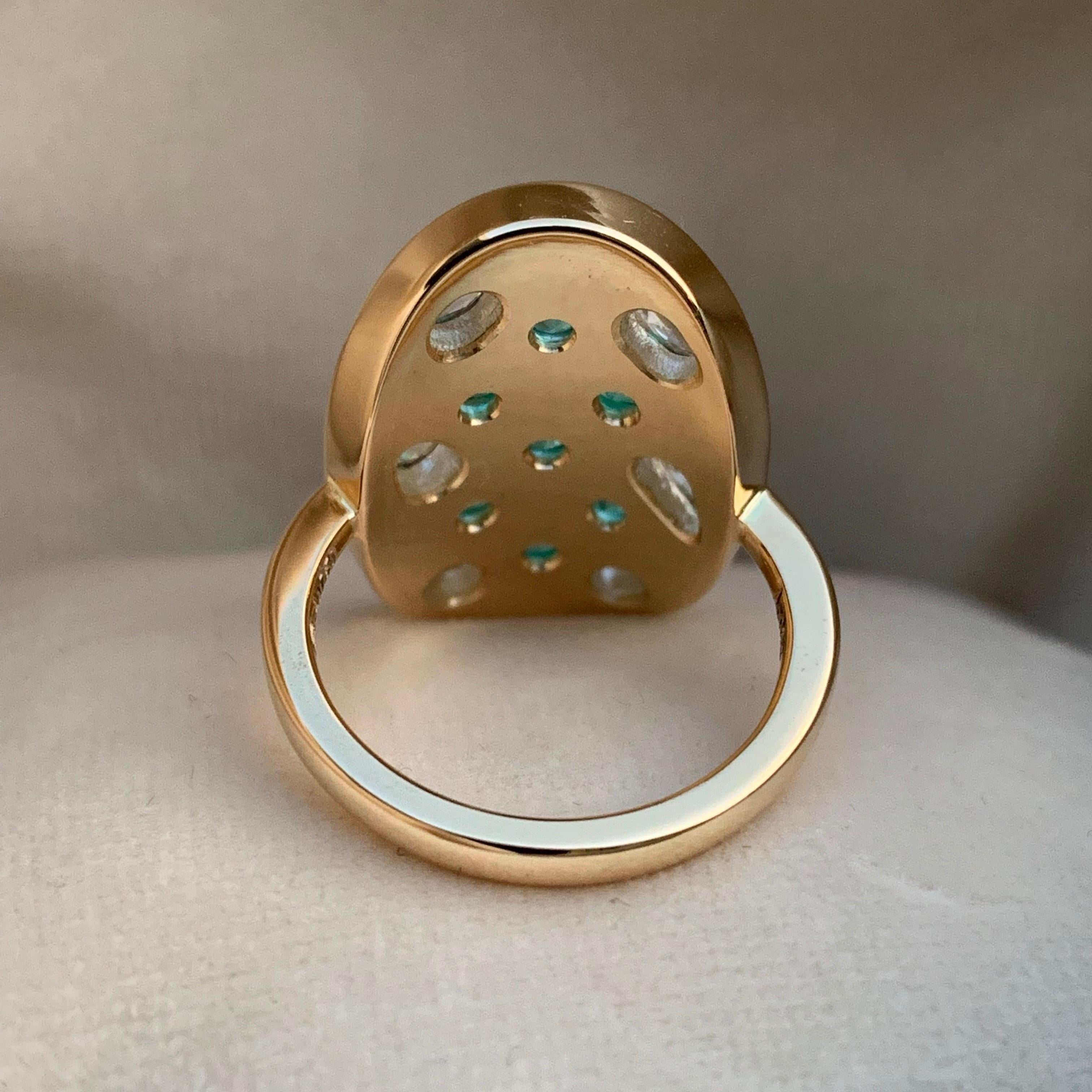Women's Paraïba Tourmaline Rose-Cut Diamond Unheated Blue Sapphire Pave Ring