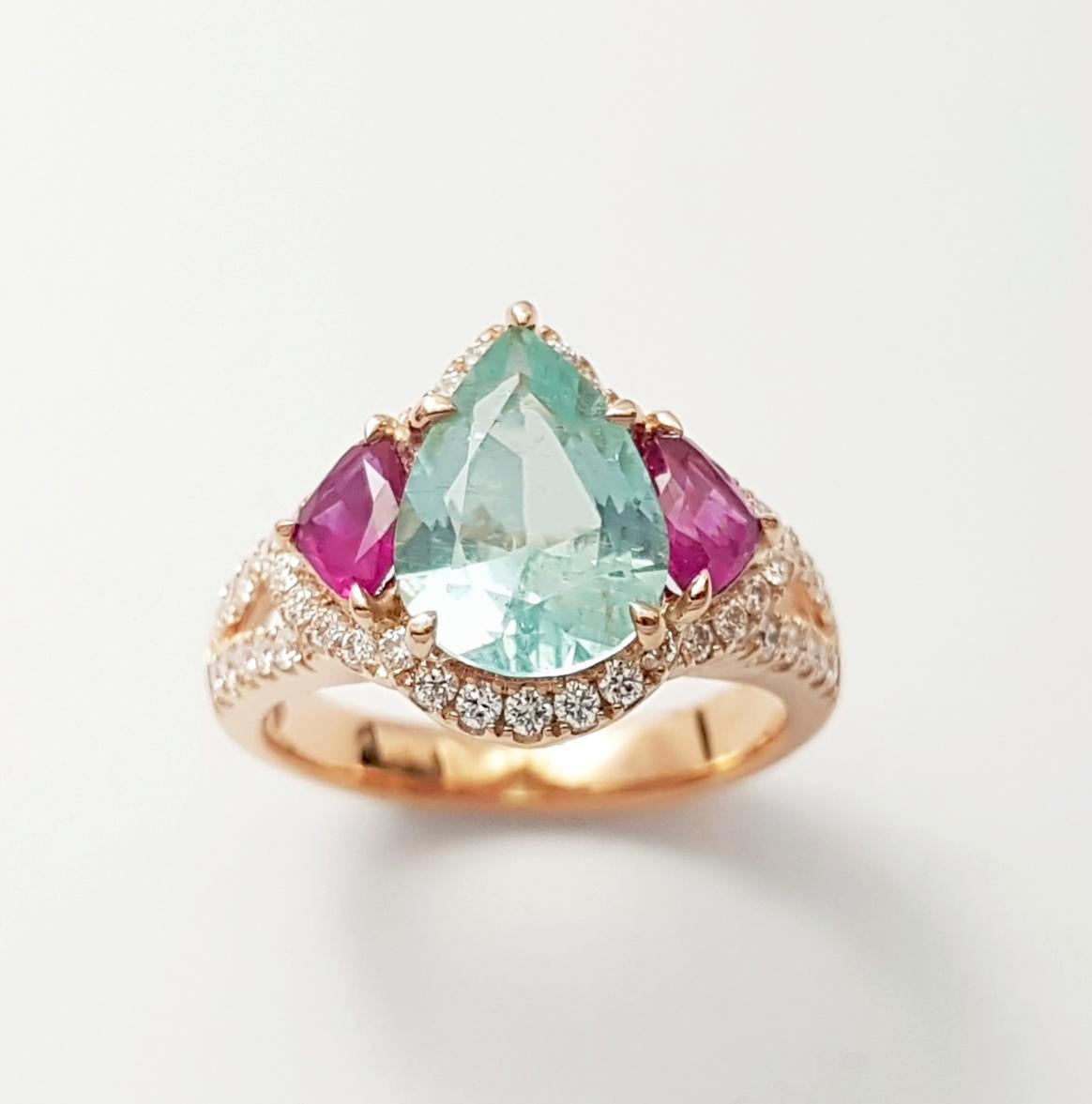 Tormalina Paraiba, rubino e diamanti in oro rosa 18K in vendita 5