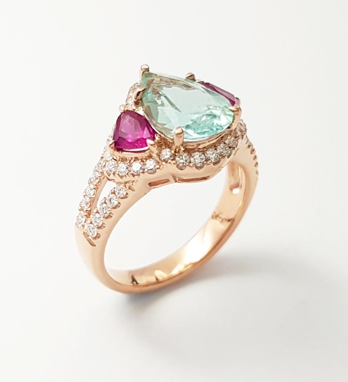Tormalina Paraiba, rubino e diamanti in oro rosa 18K in vendita 6