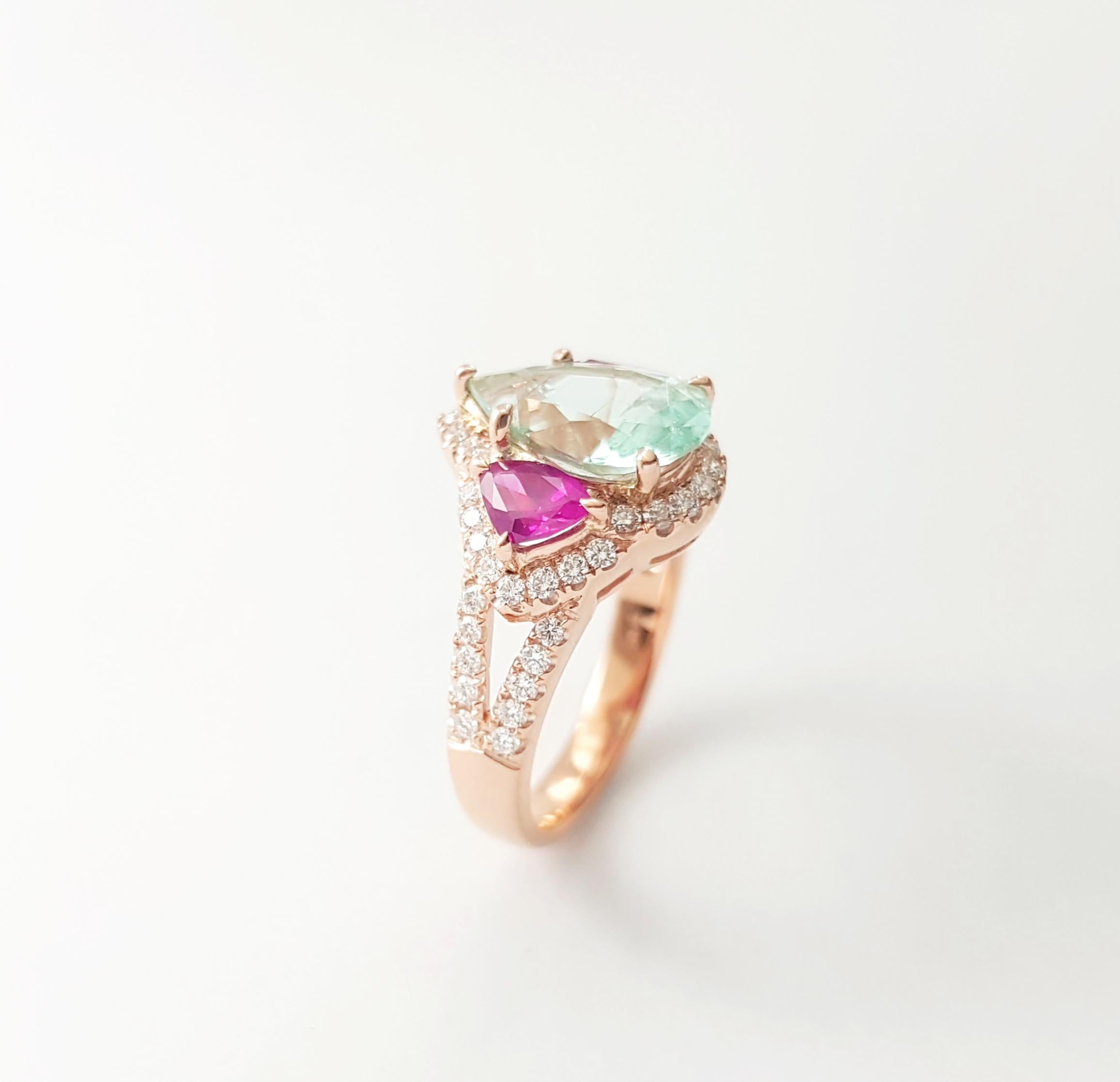 Tormalina Paraiba, rubino e diamanti in oro rosa 18K in vendita 7