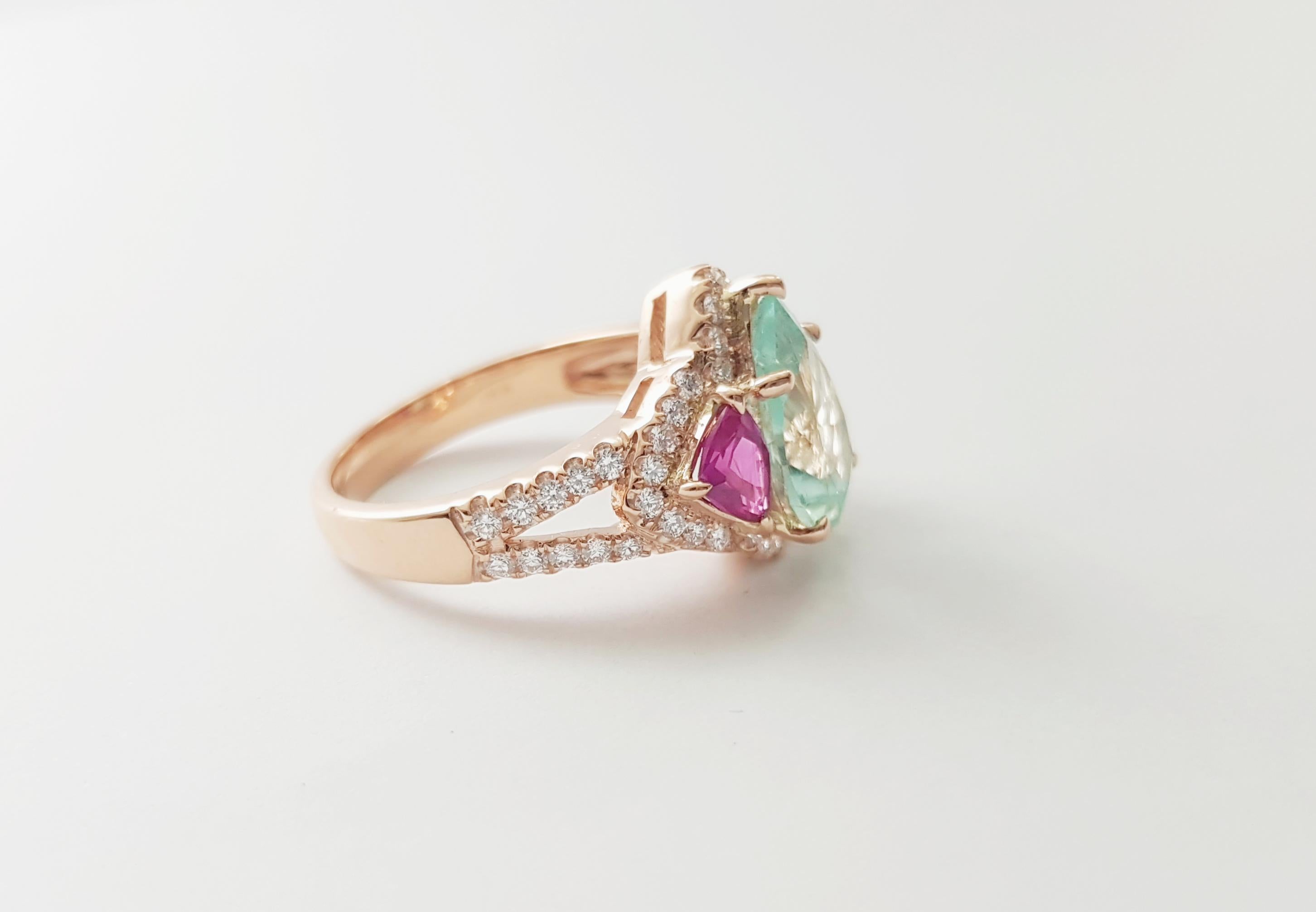 Tormalina Paraiba, rubino e diamanti in oro rosa 18K in vendita 8