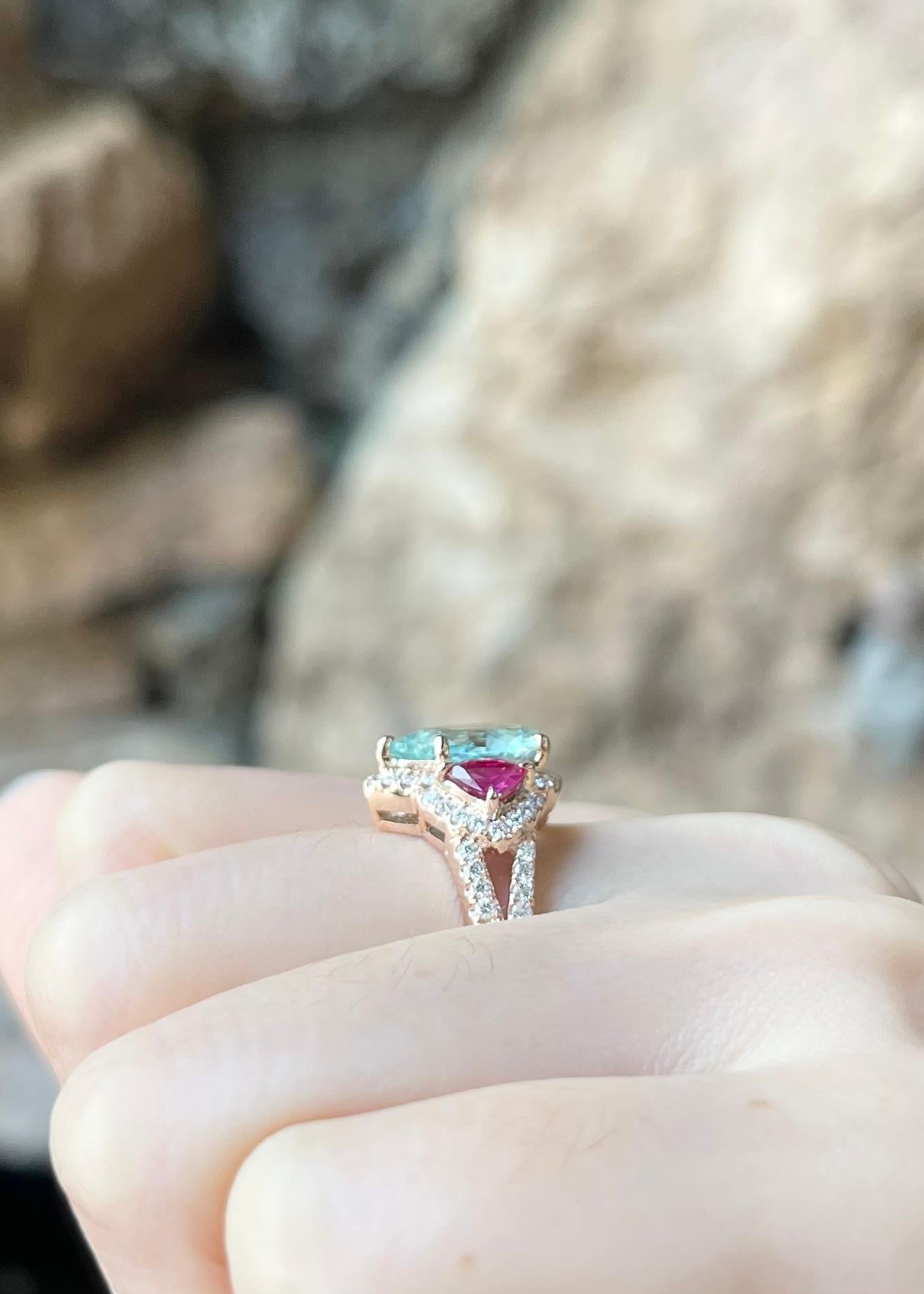 Tormalina Paraiba, rubino e diamanti in oro rosa 18K in vendita 1