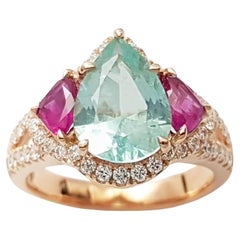 Paraiba Tourmaline, Ruby and Diamond 18K Rose Gold Settings