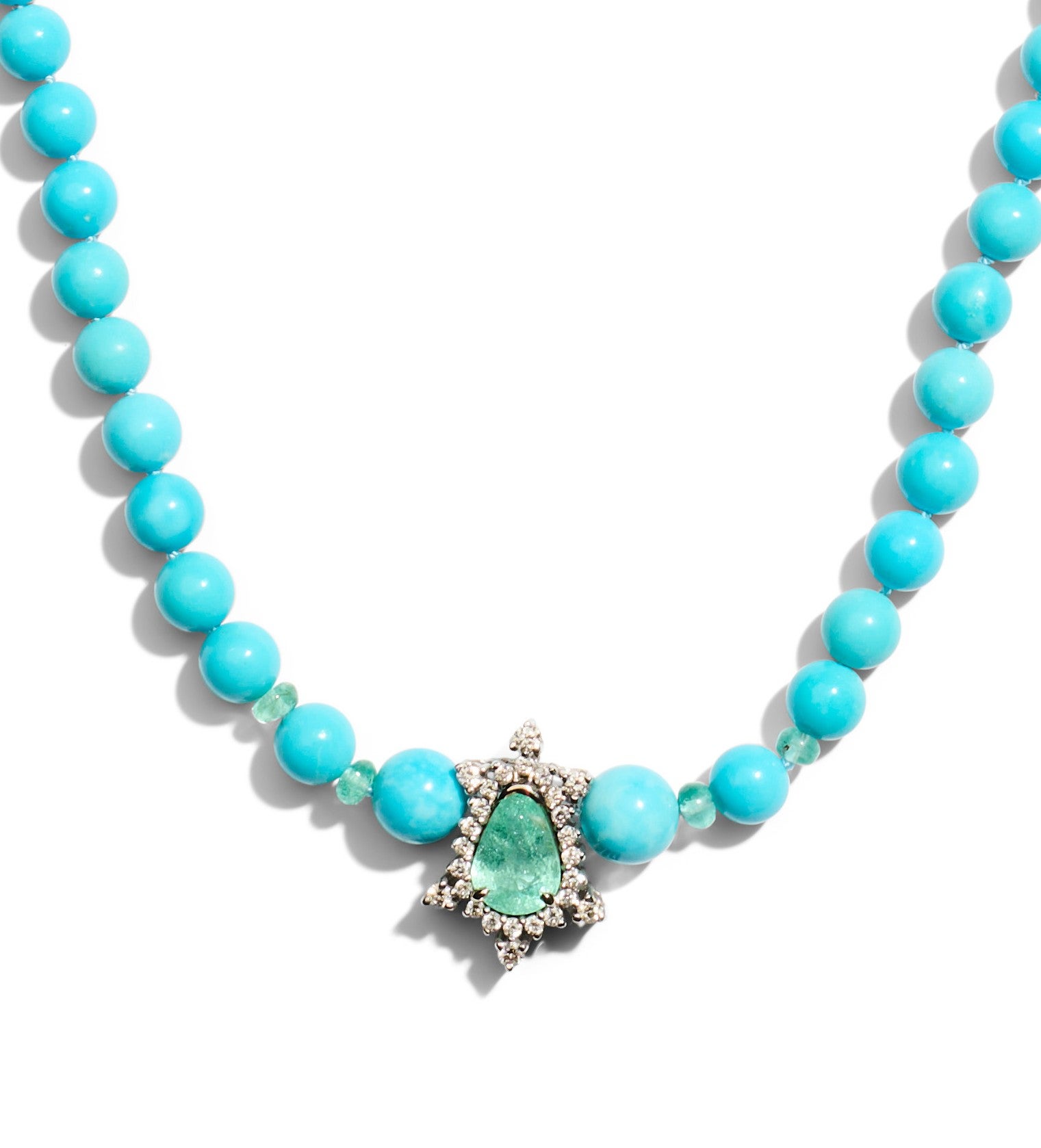 Paraiba Tourmaline Sleeping Beauty Turquoise and Emerald Diamond Necklace