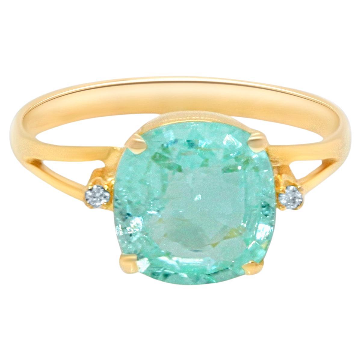 Paraiba Tourmaline Square & Diamond Ring In 18K Yellow Gold For Sale
